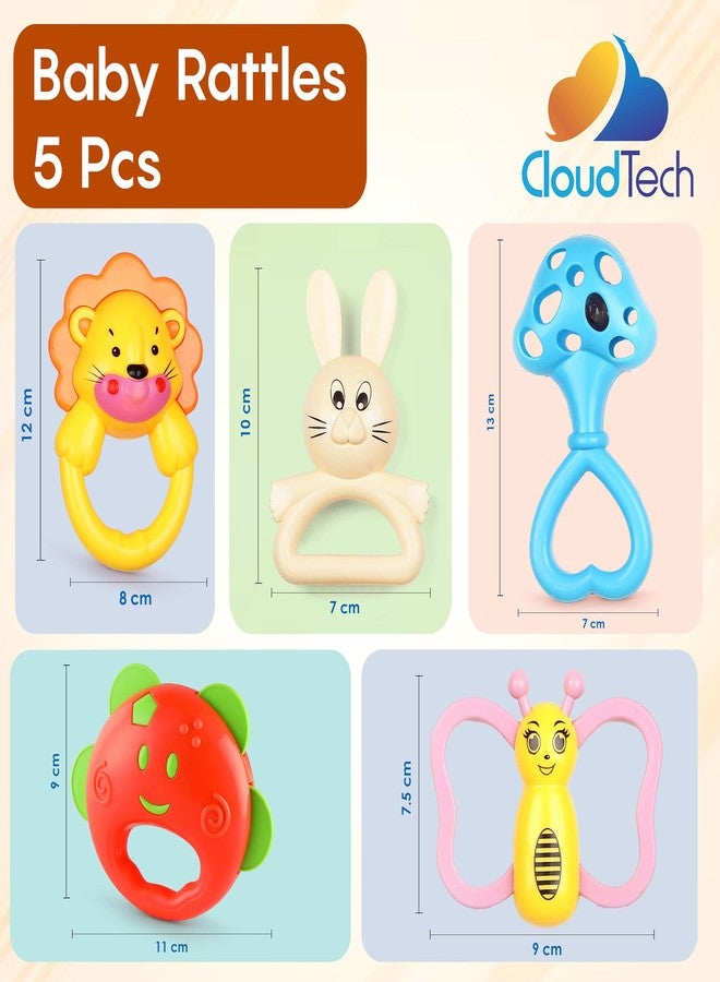 CloudTech Multicolour Attractive Plastic Set of 5 Rattles | BPA Free Rattle Toys | Easy Grip, Colourful Sound Toys for Newborns and Toddlers - Image 4